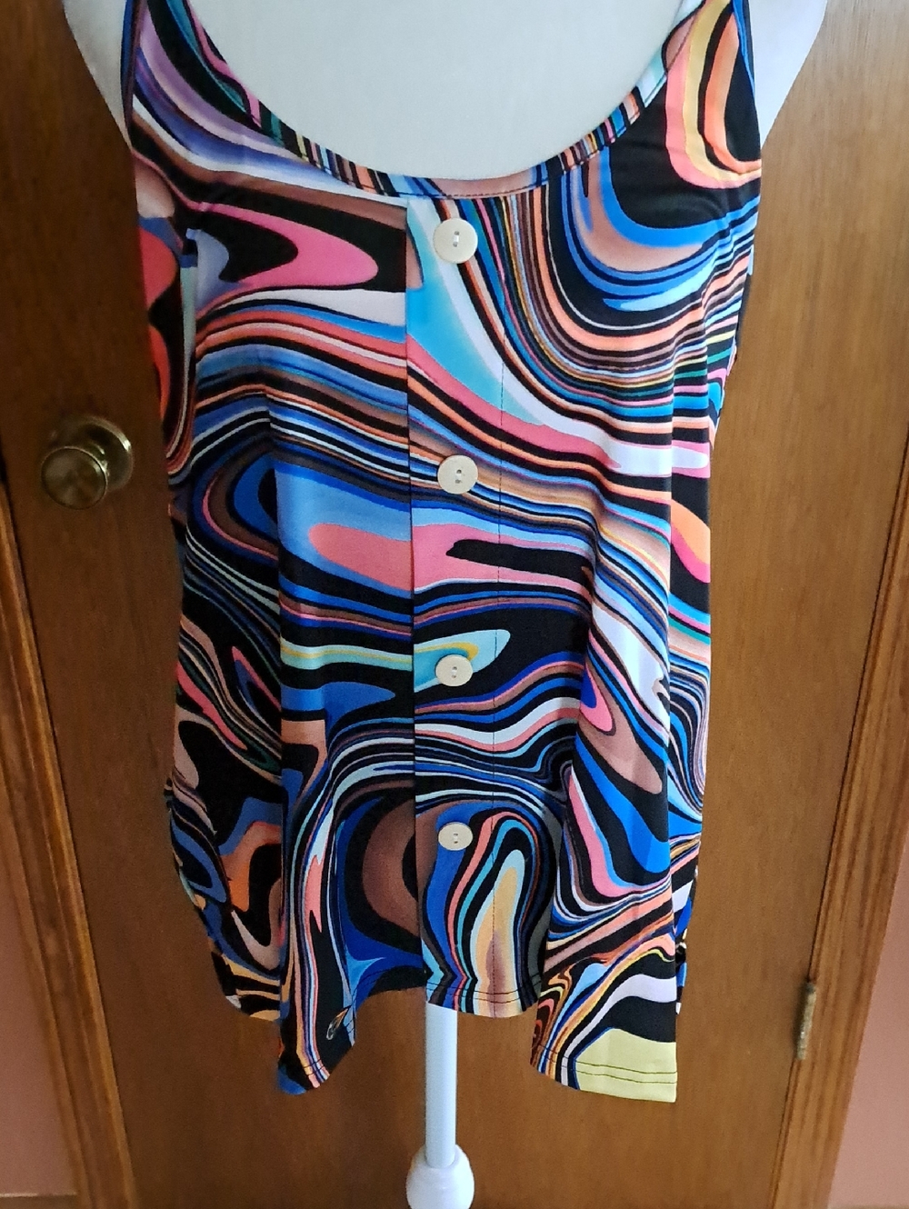 Abstract Swirl Button-Front A-Line Skirt in Multicolor